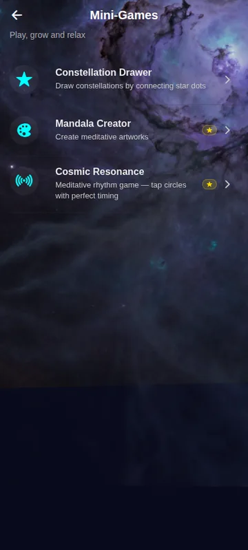 Mindful mini-games menu